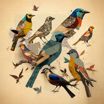 Collage Vogels van Preet Lambon