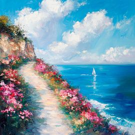 Chemin des fleurs au bord de la mer sur Poster Art Shop