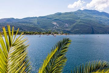 Windsurfers bij Torbole aan het Gardameer in Italië