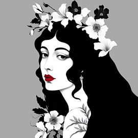 Portrait schwarz, grau und weiß. Digitale Malerei von Mariëlle Knops, Digital Art