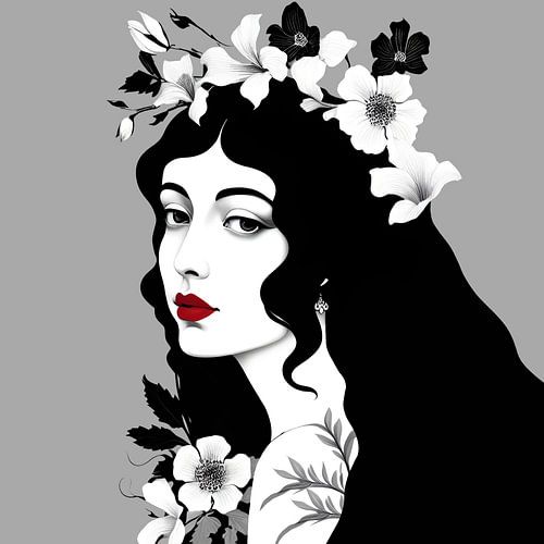 Portret zwart, grijs en wit. Digital painting