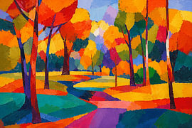 Ausdrucksstarke Herbstlandschaft im fauvistischen Stil