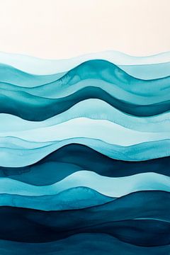 Modern waves in shades of blue and turquoise by Poster Art Shop