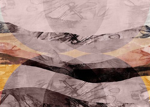 Zen kunst. Abstract landschap in Japanse stijl in taupe en terra.