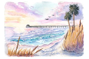 Goldener Sonnenuntergang über dem Tybee Pier, Küste von Georgia