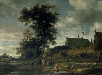 Grote of Sint-Laurenskerk vanuit het zuiden, met een meiboom, Salomon van Ruysdael