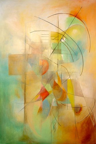 minimalistisch abstract schilderij in zachte tinten en vloeiende vormen