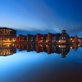 Het blauwe uur in Reitdiep Haven - Groningen, NL van Niels Heinis