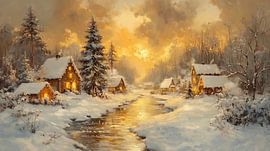 Kerst dorp bij rivier