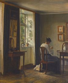 Seamstress Sewing In An Interior, Carl Holsøe