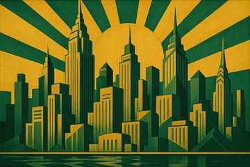 Paysage urbain géométrique avec soleil sur Art & Soul Creations