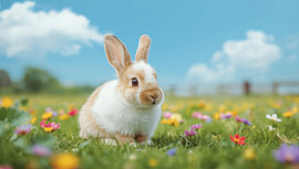 A little rabbit in a flower-filled meadow by Bo Valentino