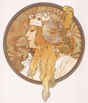 Alphonse Marie Mucha,Byzantine head of a blond girl