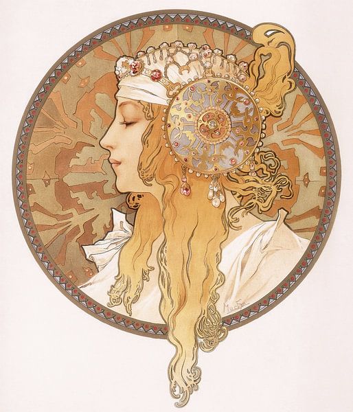 Alphonse Marie Mucha,Byzantijnse kop van een blond meisje van finemasterpiece