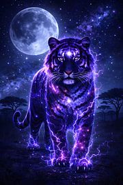Tigre violet éthéré - Éclair électrique et Lune sur Faheem Beigh