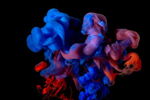 Blue and red paint explosion