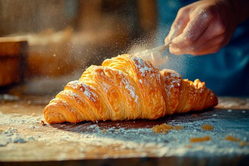 Vers gebakken croissant met poedersuiker
