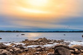 Adembenemende winter zonsondergang aan een Zweeds meer van Margit Kluthke