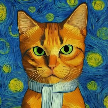 Vincent de kat (nr.1) - Een kattenportret in de stijl van Vincent van Gogh van Vincent the Cat