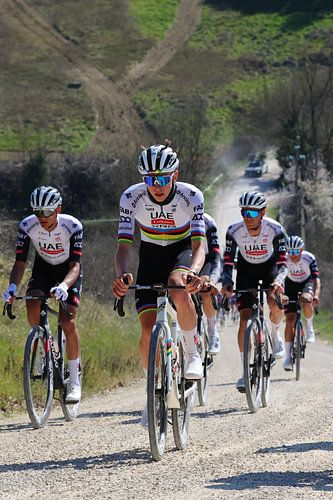 Tadej Pogacar op Le Tolfe met zijn ploegmaten