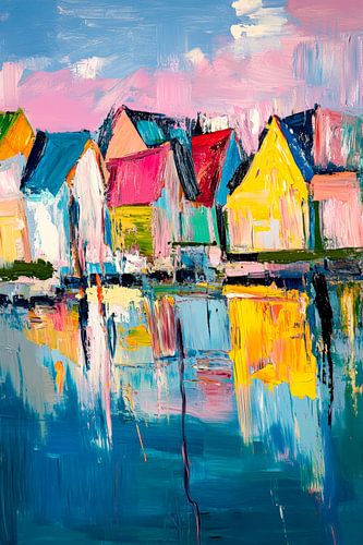Bunte Hauser am ruhigen Wasser