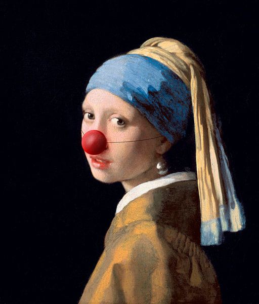 Fille avec une boucle d'oreille en perle avec un nez de clown par Maarten Knops