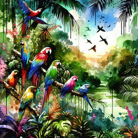 Aquarel Tropische Vogels In De Jungle van Chromatic Fusion Studio