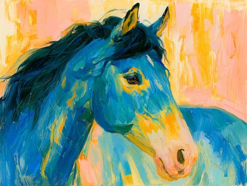 Cheval bleu sous un soleil doux