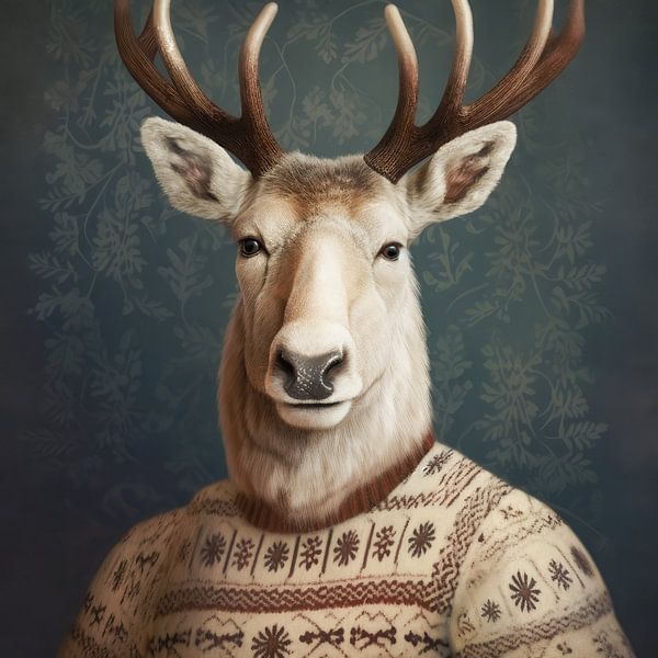 Winter reindeer portrait by Vlindertuin-Art