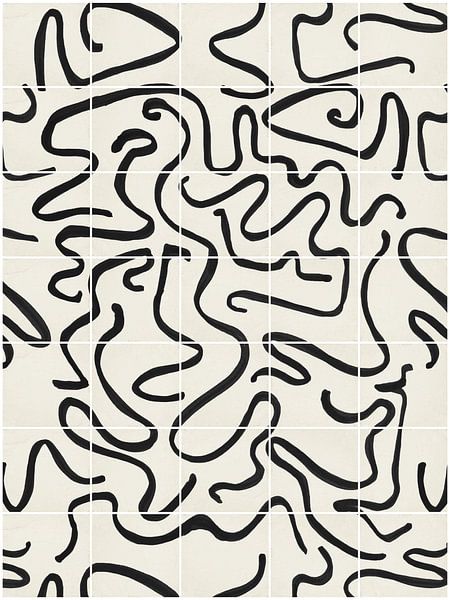 Modern and abstract lines on a tile pattern, white - black by Mijke Konijn