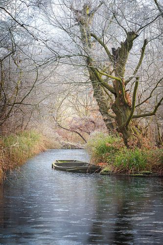 Verlaten Boot in winter