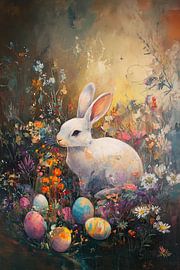 Malerisches Osterbild - Ostern, Osterhase, Frühling und Blumen von Mel Digital Art