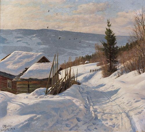 Zonnige winterdag in Noorwegen, PEDER MONSTED, 1919