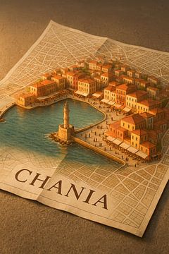 Chania Venetian Harbor 3D Map – Crete Lighthouse Wall Art by Travel Shop