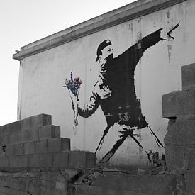 Graffitis de Banksy "Rage" / "Flower Thrower sur Sander Jacobs