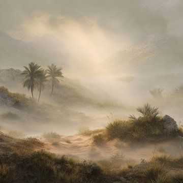 Brume sur la vallée désertique sur Femea Stille Landschappen