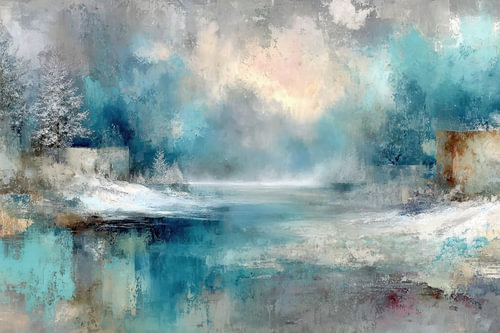 Blue Abstract Painting – Dreamy Winter Light