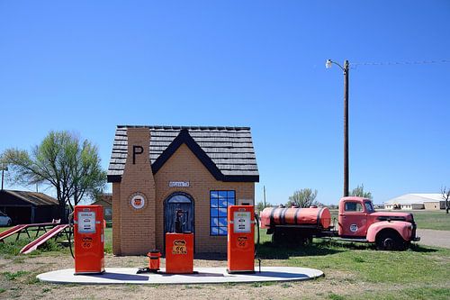 Bright orange Phillips 66 gas pumps