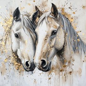 Two white horses with gold by Deco item