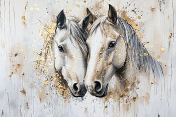 Zwei weiße Pferde mit Gold