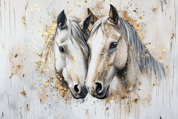 Twee witte paarden met goud van Deco item