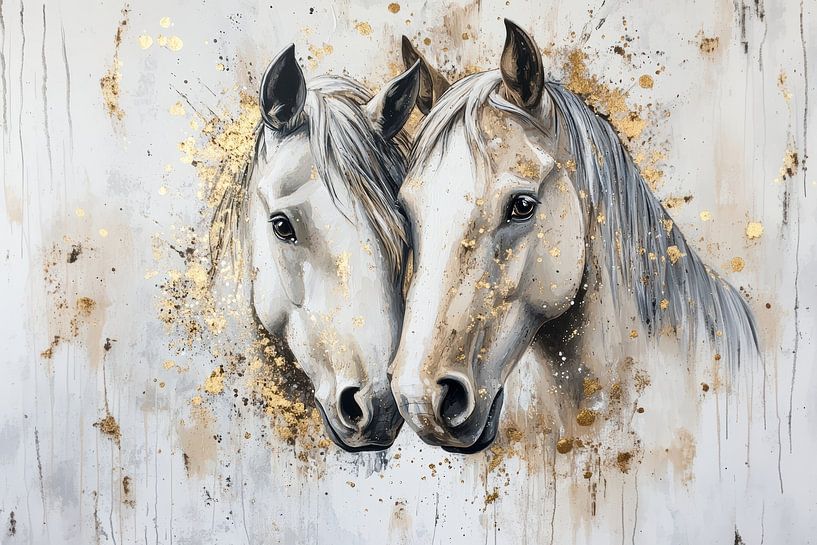 Two white horses with gold by Deco item