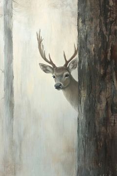 Herten in de mist van Poster Art Shop