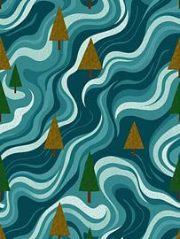 Winter River Pine Forest Seamless by Artistic