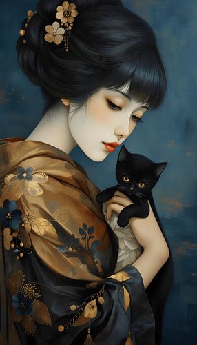 Geisha en haar zwarte kat