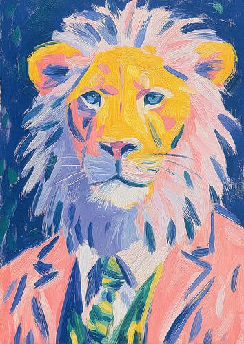 Kleurrijke leeuw - op Matisse geïnspireerde gouache