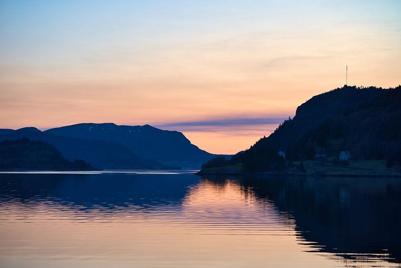 Fjord and sea in Norway at the blue hour by Martin Köbsch