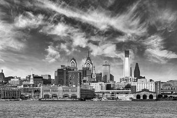Philadelphia Skyline at Delaware River - Monochrome by Melanie Viola