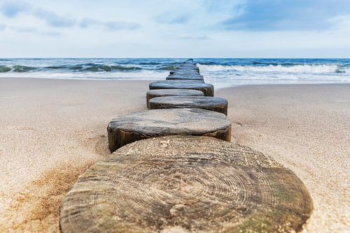 Kribben op het strand van de Oostzee
