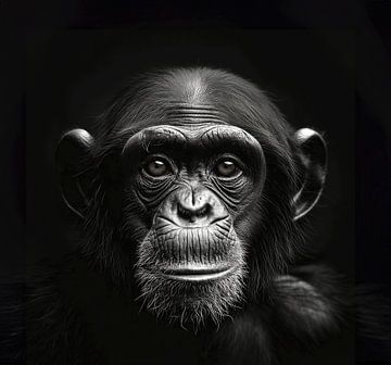 black-and-white portrait of a monkey by Margriet Hulsker